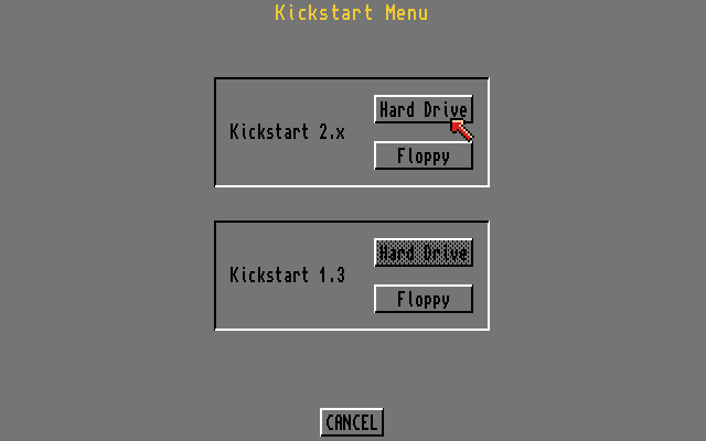 The Kickstart menu of the early Amiga 3000 models